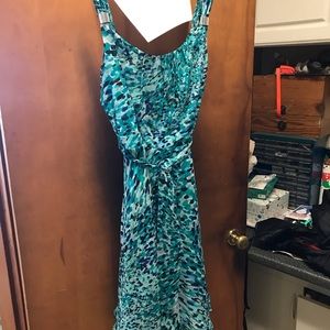 White House Black Market Turquose Blue green white dress.  Size 10